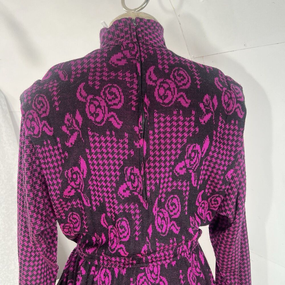 Vintage 1980s California Girl by Petrina Aberle floral houndstooth knit s/m* - Picture 4 of 16